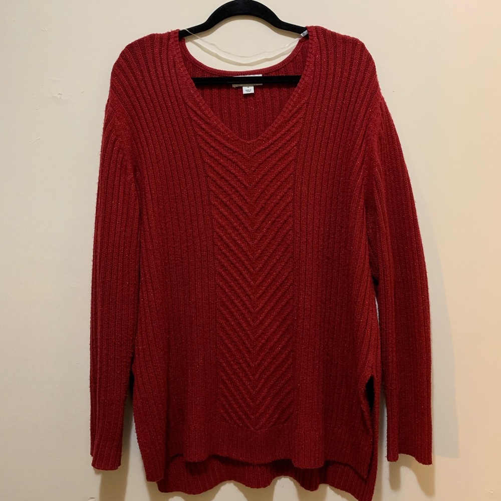 Ava & Viv 1X Crimson Ribbed Knit Sweater